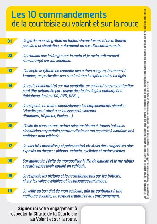 10 commandements de la courtoisie au volant